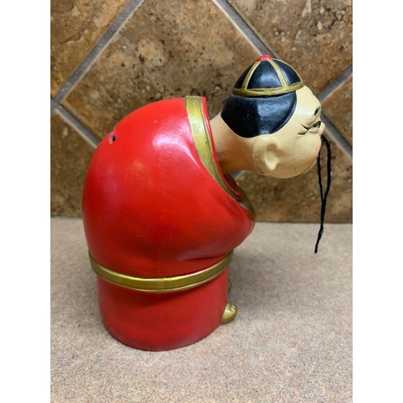 Vintage Bobble Head Nodder Bank Asia Japanese Wooden Ceramic Shelf Sitter - Picture 10 of 16